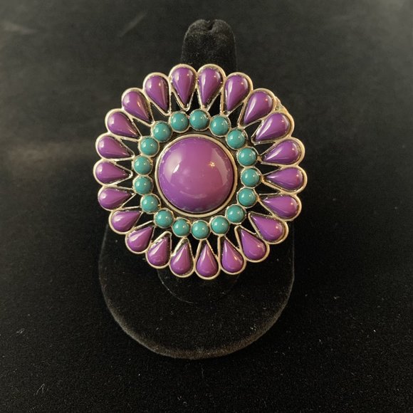 Purple,Teal,Blue,Turquoise, Circle, Medallion Ring - Picture 1 of 2